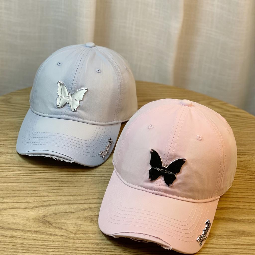 Hut mit Farbverlauf Mädchen Schmetterlingsdekoration Nische Schirmmütze Süß Cool Hot Girl Softtop Baseballkappe Großer Kopf Trendig