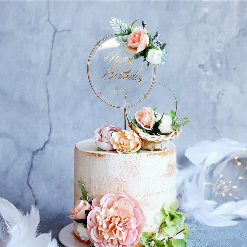 Creative Happy Birthday Acrylic Metal Cake Topper for Birthday Cake Decoration Cake Toppers Flags Wedding Birthday Party Decor