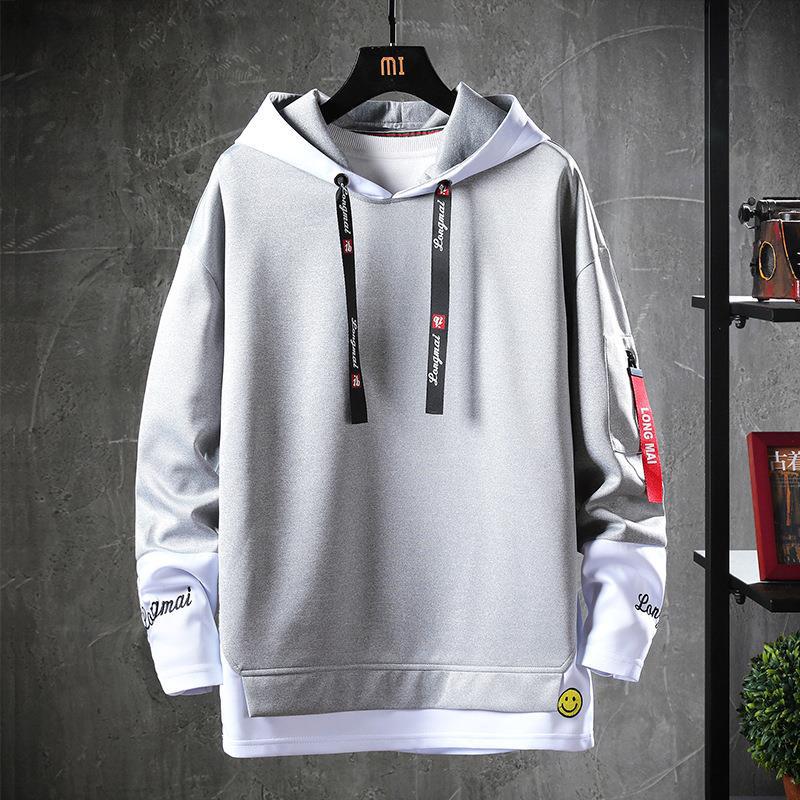 Felpe Fashion Streetwear da Uomo Felpa con Cappuccio Patchwork Stampata da Uomo Harajuku Hip Hop Felpa Manica 3/4