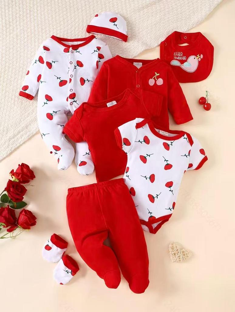 8-teiliges Pyjama-Set für Neugeborene: Bodys mit kurzen und langen Ärmeln für Frühling/Sommer