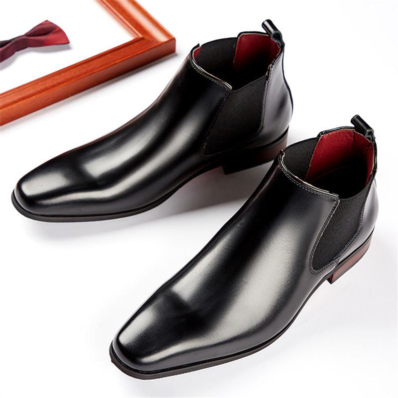 Fashion New Men's Winter Black Brown Warm Plush Patent Leather Shoes Male Fashion High Tops Comfort Snow Ankle Boots