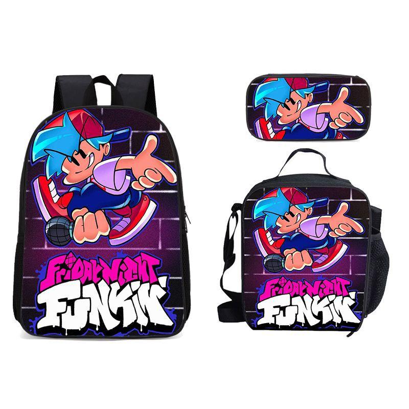 New Friday Night Funkin Backpack Three Piece Set Black Friday Korean Version Student Backpack Ice Pack Pencil Case Dropshipping