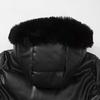 Women's Winter Fashion Casual Slim Cotton Jacket Faux Fur Collar and Hooded Hooded Warm Jacket Coat Pu Leather Zipper