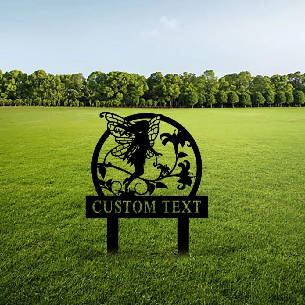 Custom Metal Fairy Garden Stake Yard Sign Flower Bed Decor