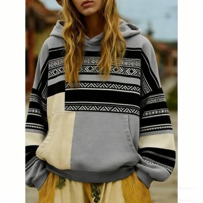 Spring Autumn European and American Retro Street Style Print Women's Hoodies Women Casual Streetwear Sweatshirt Women Clothing Top