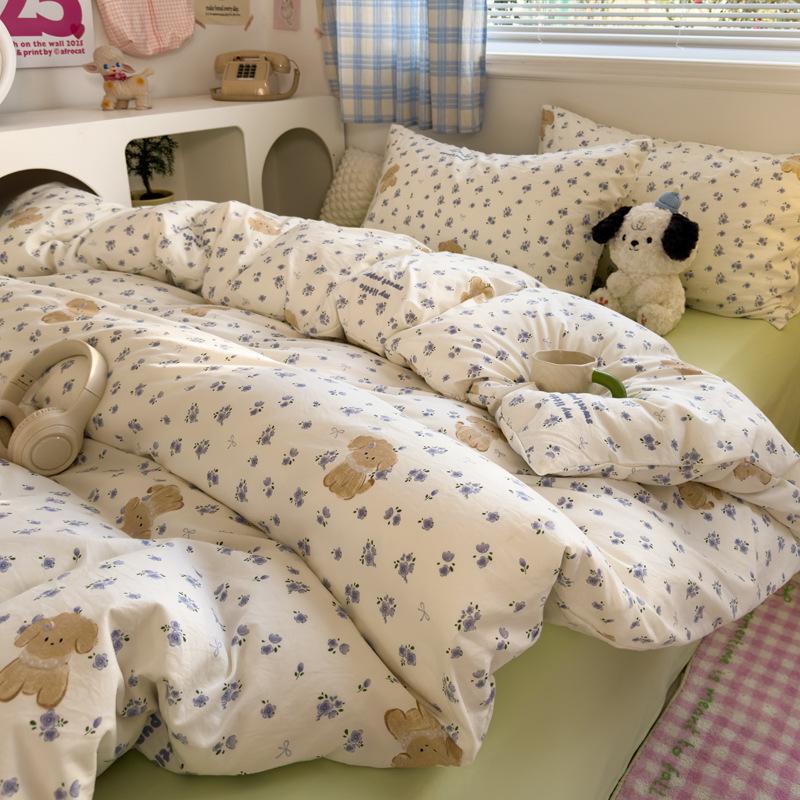 New Fresh Style Cotton Cartoon Duvet Cover Set for Mother and Baby - Includes 4-Piece and 3-Piece Sets with Fitted Sheet