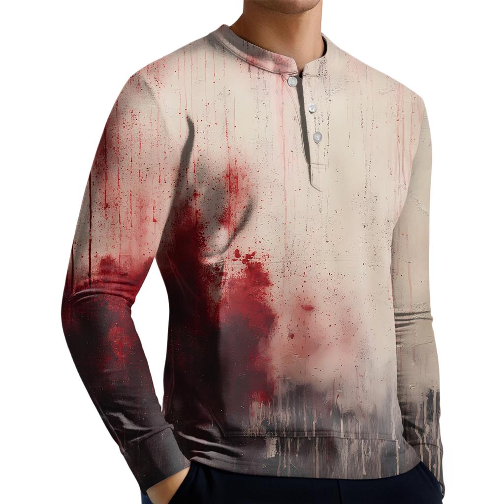 Men's Casual Button-Down Sweatshirt Fashion Printed Long Sleeve Shirt Pullover