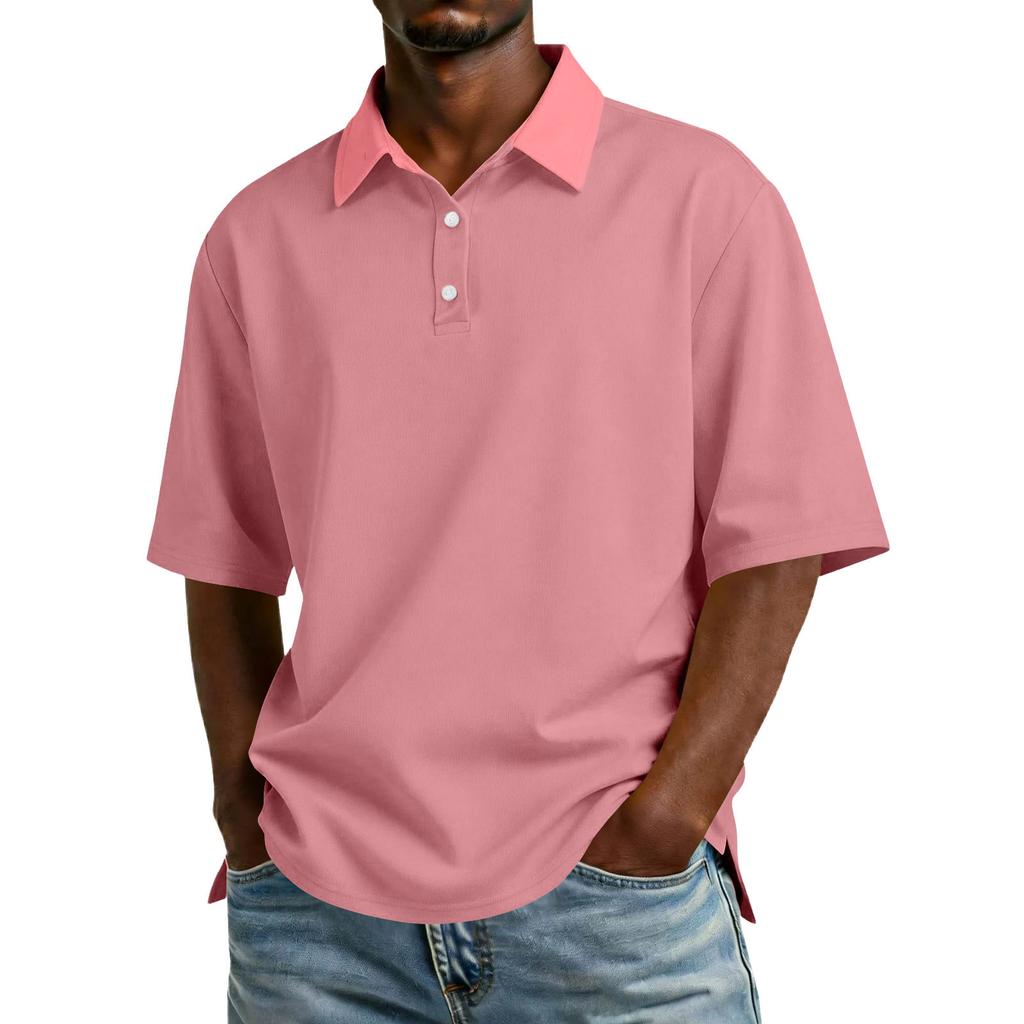 Men Short Sleeve Polo Shirt Classic Fit Cotton Blend Three Button Placket Casual Collar Top for Everyday Wear