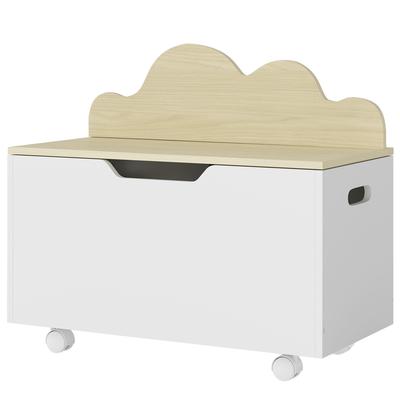 Toy Box with Lid, Toy Chest with Wheels and Safety Hinges, Toddler Storage Organiser for Playroom, Bedroom, White
