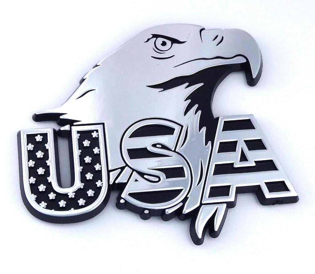 USA American Eagle Flag Black Chrome Eagle Plastic Car Emblem Decal 3"