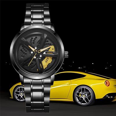 Modische Drehräder Stil Herrenuhr Top Marke Rennwagen Design Stahlarmband Quarzuhren Für Mann Geschenke