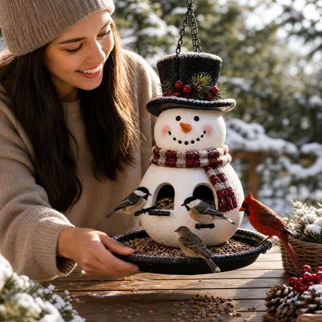 Christmas Snowman Bird Feeder for Outdoor Winter Garden Decoration and Backyard Display