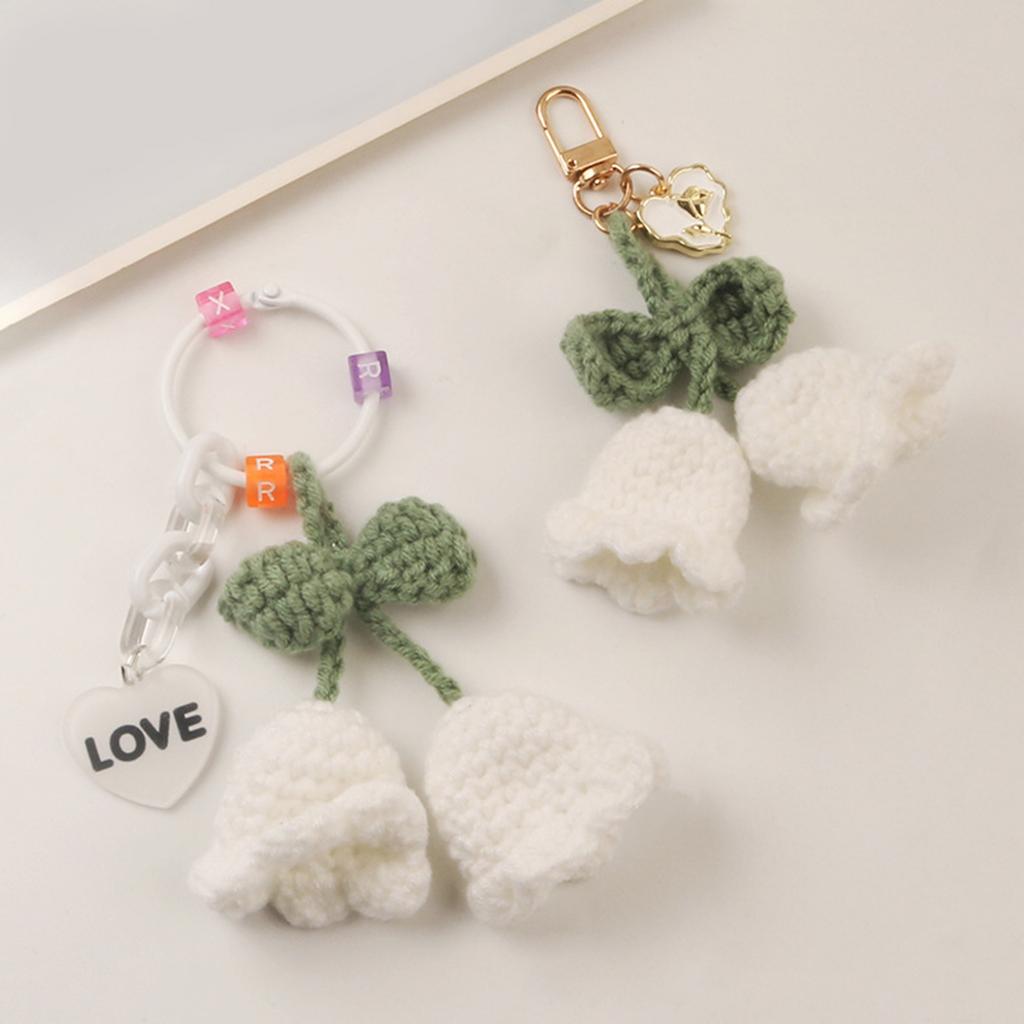 Lily of the Valley Keychain Pendant Headphone Bag Pouch Phone Decorations Handmade Flower Knitted Keyring Ornament