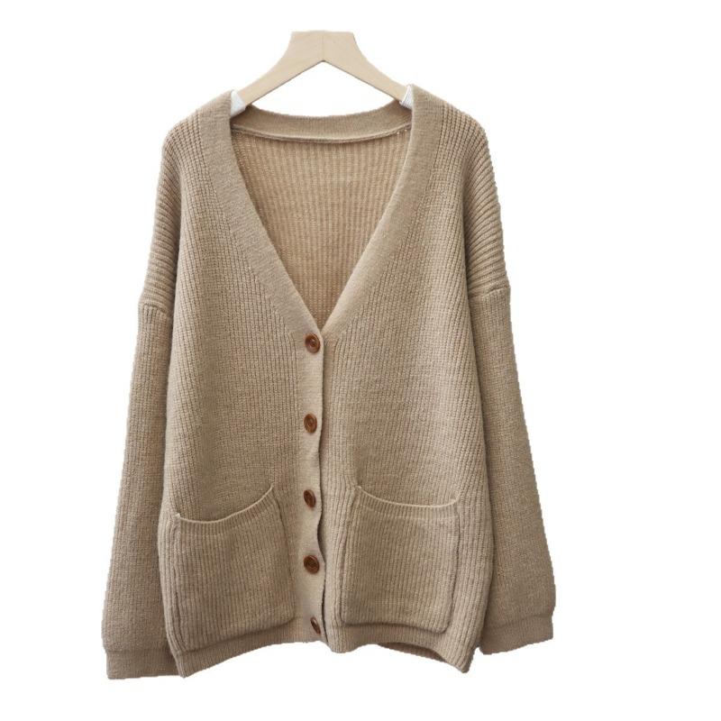 Autumn and winter new retro loose lazy wind knitted cardigan V-neck high-end sweater jacket women