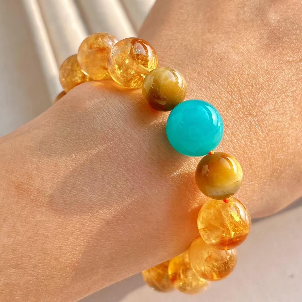 High Quality 12Mm Citrine Golden Tiger Eye Tianhe Stone Design Bracelet Bracelet