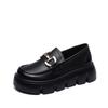The First Layer of Cowhide Thick-soled Single Shoes for Women's 2025 Spring and Summer New Korean Version of One-pedal Loafers, Metal Buckle Small