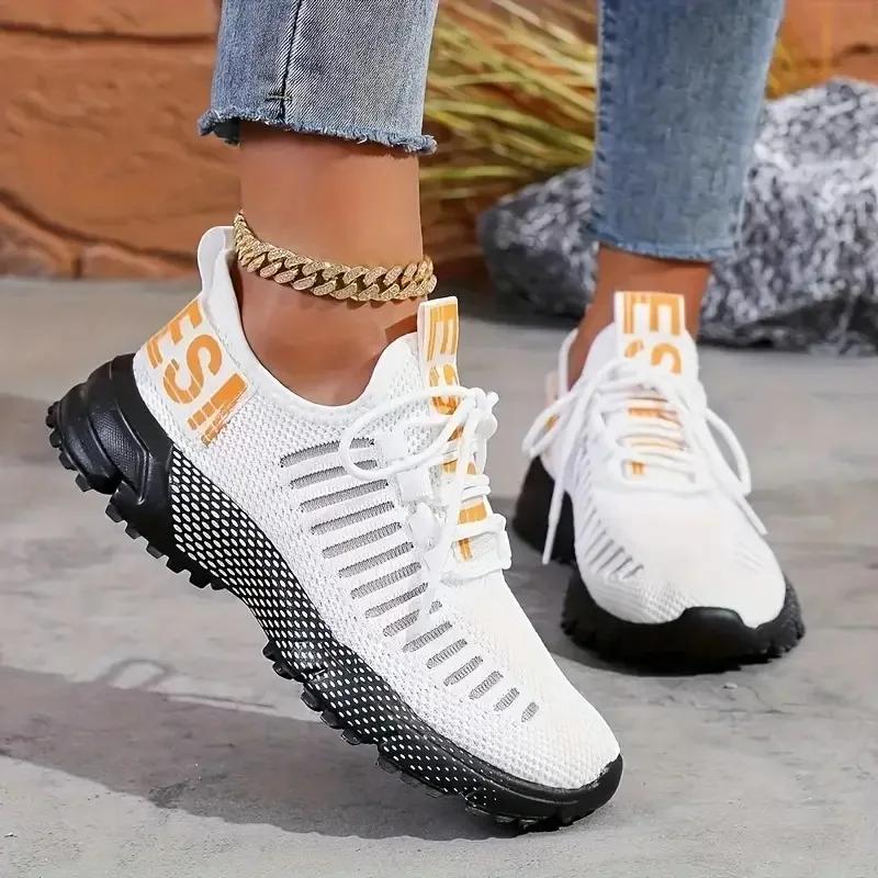 Sneakers Women Luxury Casual Tennis Fashionable Breathable Knitted Walking Shoes Black Anti Slip Lace Up Women'S Running Shoes