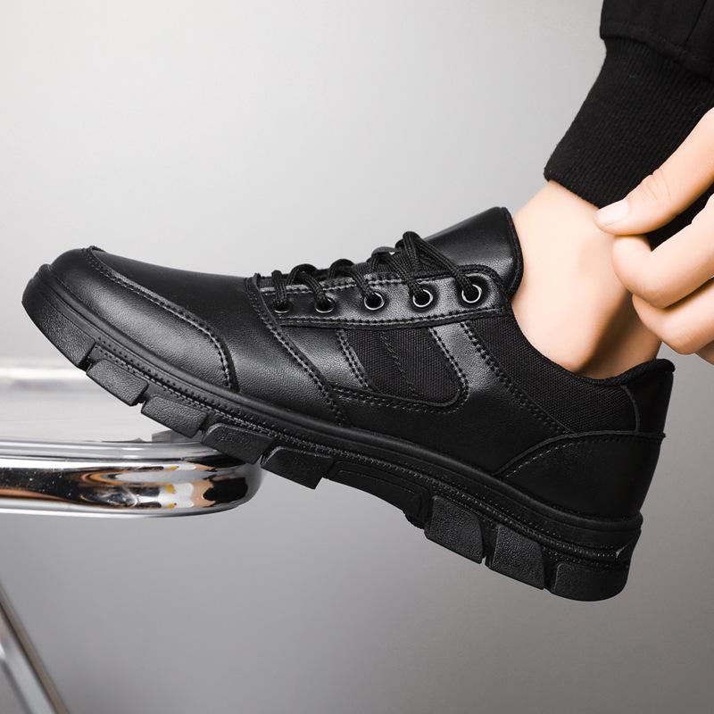 Men's Black Leather Low-Top Soft Sole Outdoor Training and Workwear Shoes