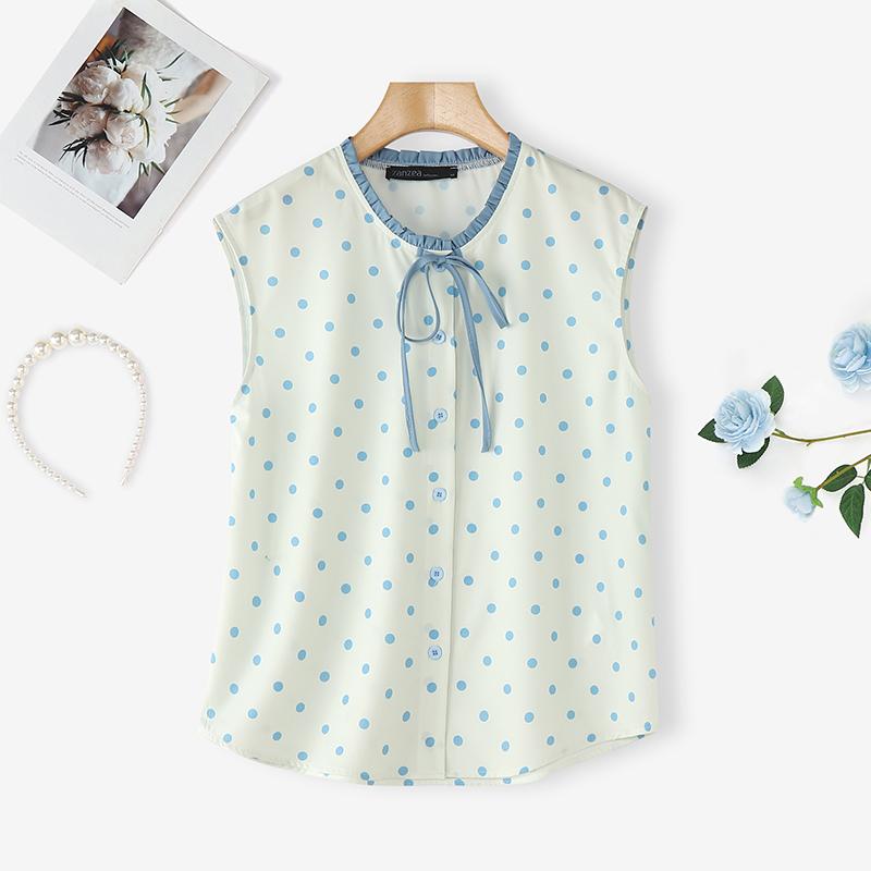 ZANZEA Women Casual Round Neck Sleeveless Polka Dot Print Tank Tops