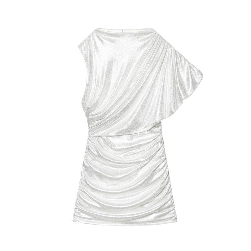 

European American Rhinestone Mesh Pleated Short Dress - Winter 2025 Collection Large