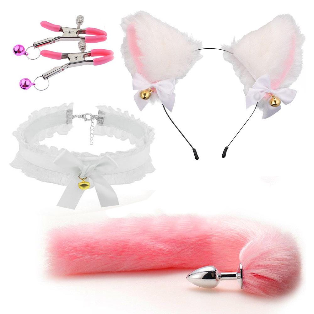 Fox Anal Plug Fox Tail Bow Butt Plug Cute Bow-Knot Soft Cat Ears Headbands Erotic Cosplay Accessories Nipple Clamps SM Sex Toys