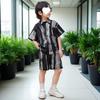 Boys' Ice Silk Cool Streetwear: Trendy Summer Short Sleeve Two-Piece Set