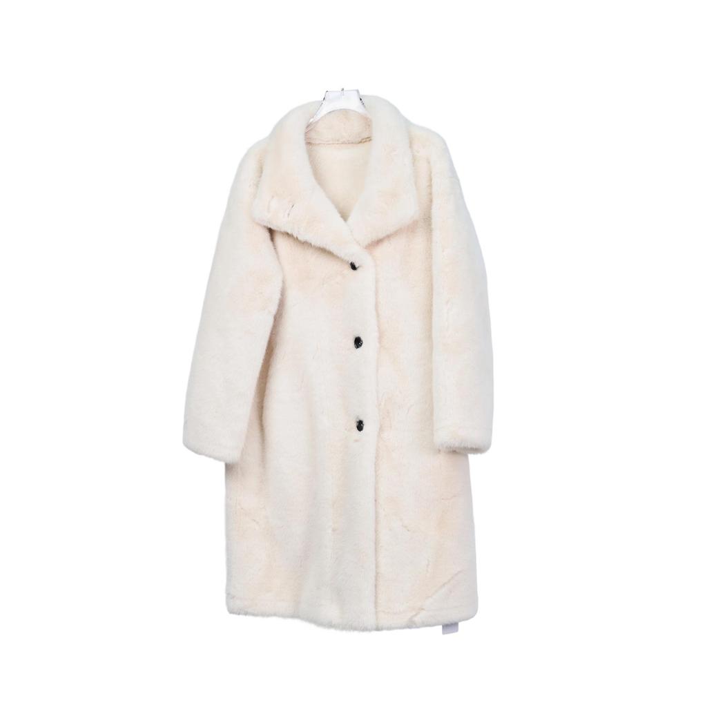 Women's Mid-Length Lapel Faux Mink Fur Single-Breasted Winter Coat