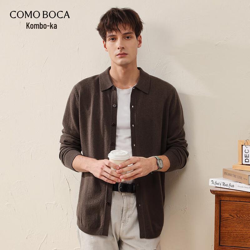 

Kemengboka Men s Autumn Winter Solid Turn-Down Collar 100% Wool Knit Cardigan L