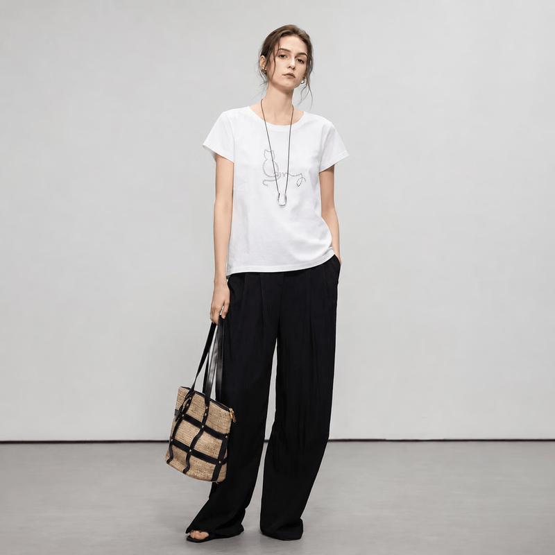 Demana Hand-Beaded Cotton Blend T-Shirt L