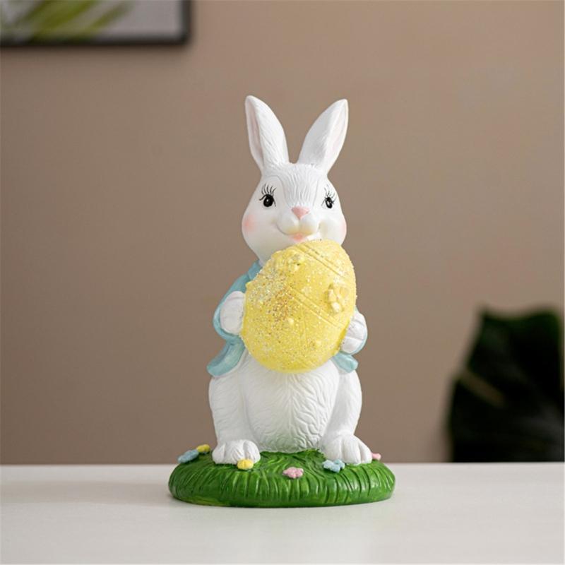 Handcrafts Resins Easters Bunnies Holding Eggs Decoration Cute Rabbit Figurine with Lawn Base for Home and Office Decors