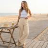 High Waist Wide Leg Pants for Women Elastic Waistband Loose Fit Lightweight Linen Trousers Casual Style
