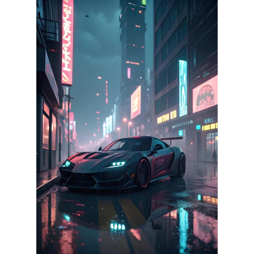 High Tech Super Car Poster Luxury Car LED Sports Races Neon Lit City Prints Canvas Painting Wall Picture Home Man's Room Decor