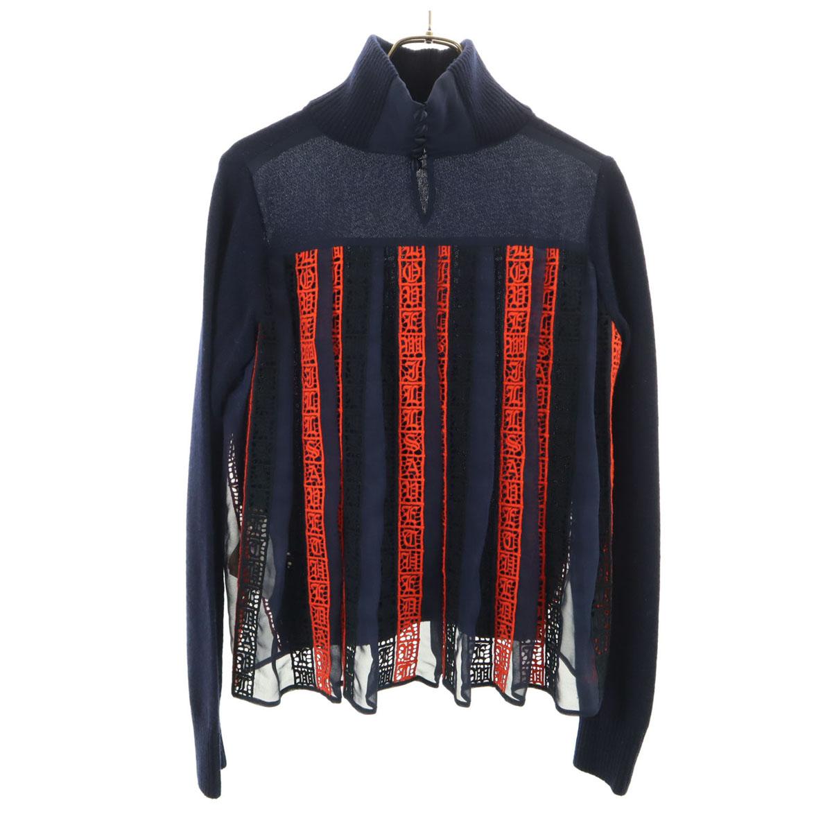 

Sacai made in Japan Long sleeve Pleated switching knit 1 Navy Women Used