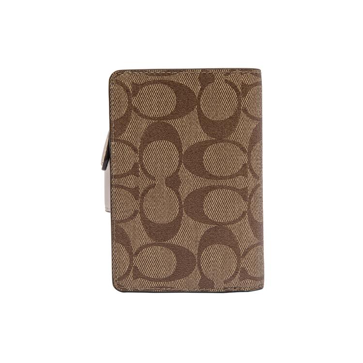 COACH Corner Zip Canvas With Leather Clutch Medium Women's White & Khaki Monogram C0082-IMDJ8