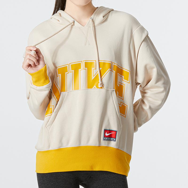 Nike Simple Letter Print Casual Hoodie Women Tops Yellow DQ6586-126