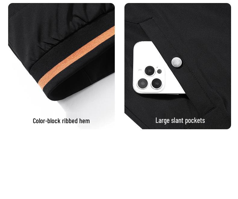 Men's Casual Stand-up Collar Jacket - Spring/Autumn, Solid Color, Trendy Dad Style, Plus Size Available