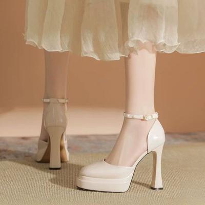 Mary Jane talons hauts à talons épais femme 2025 nouveau vent féerique étanche table française bout rond boucle ceinture un mot chaussures simples
