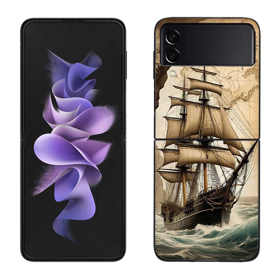 Compass Map Voyage Phone Case For Samsung Z Flip 7 6 5G Galaxy Z Flip 5 4 3 Black Hard Cell Cover Luxury PC Shell Coque