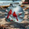 Winter Snow Red Cardinal Double Habitat Iron Wall Art Round 7.8 Inch Metal Sign Home Decor Coffee Shop Restaurant Gift Christmas Holiday Decoration