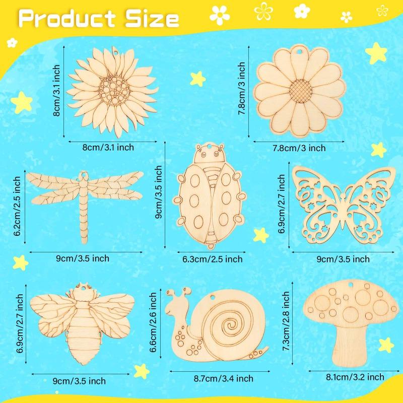 

8 шт. незаконченные вырезы из дерева, деревянные цветы, бабочка, пчела, гриб, ломтики дерева, пустые поделки для живописи, домашний декор, сделай сам 8pcs