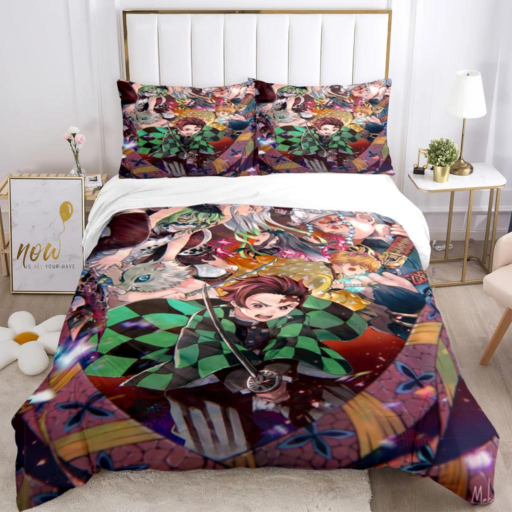 3D Print Demon  Slayer Bedding Set Three Pieces Cartoon Anime Duvet Cover Set Kids Teens King Double Full Comforter Sets Gift