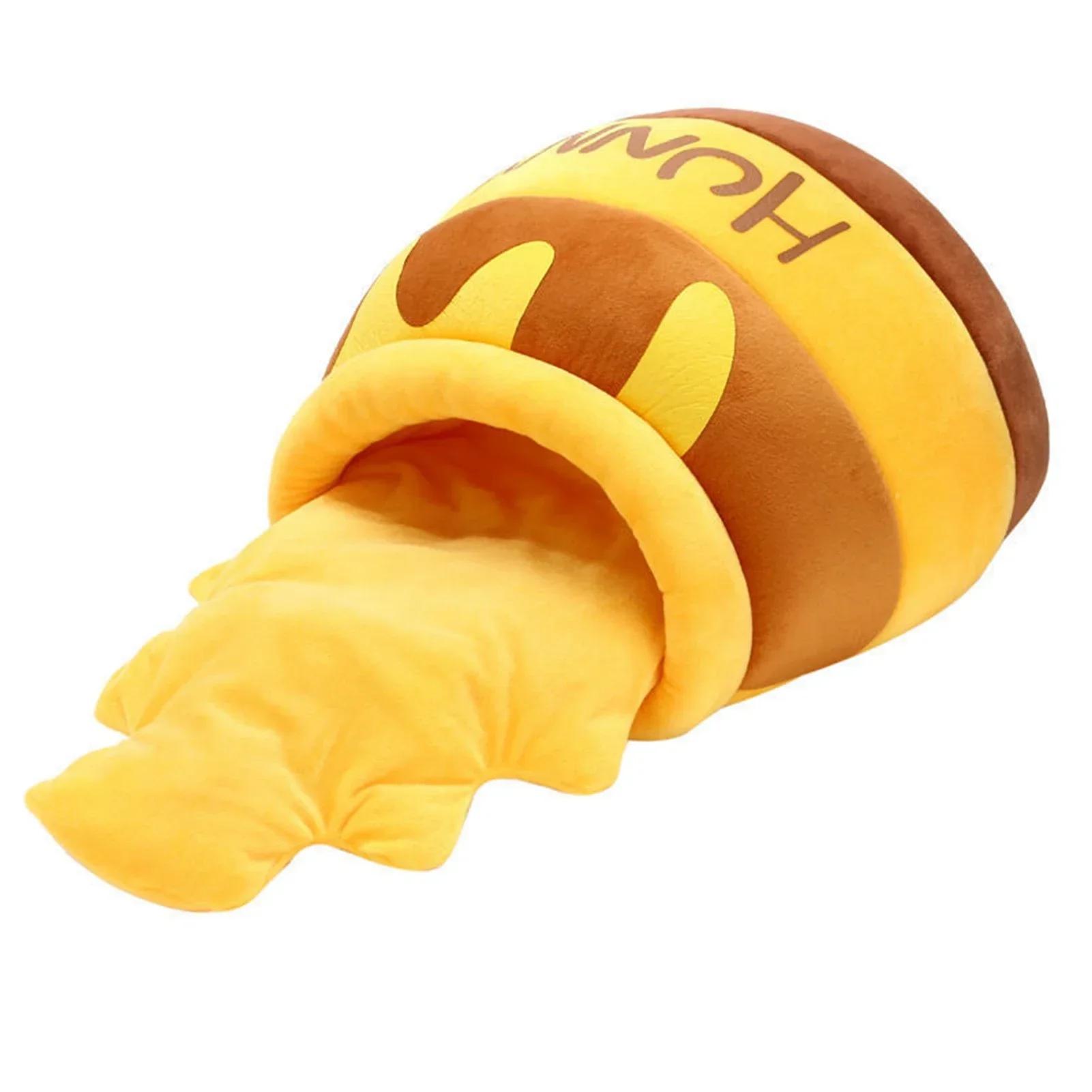 

Cat Cave Bed Warm Soft Removable Cushion Honey Pot Shape Cute Pet Bed House For Puppy жёлтый