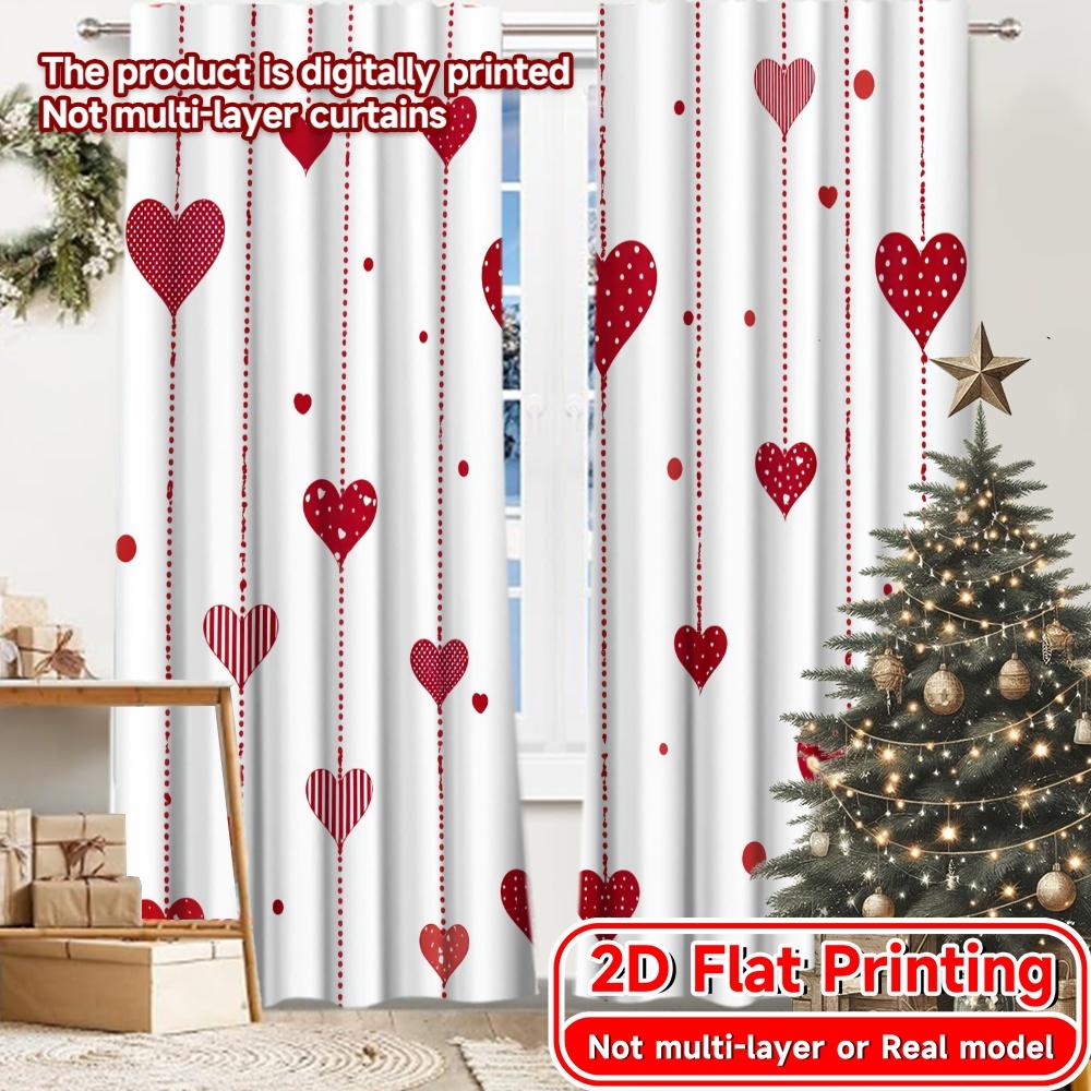 

2D Flat Printing 2pcs Hanging Hearts Chic Contemporary Curtains Durable 100% Polyester Fabric Curtains Decorations Outdoor 100*130 Rod Pocket 1pcs