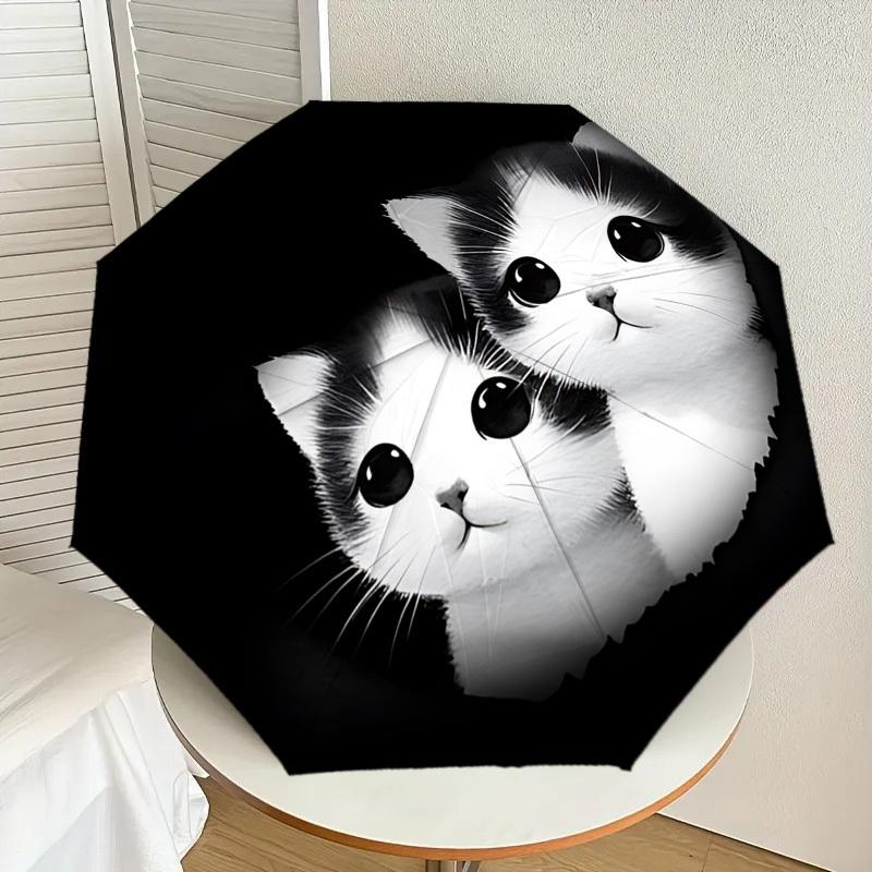 Adorable Kitten Print Umbrella   Automatic Opening & Closing, Outdoor Protection, Lightweight and Durable Travel Accessory 128
