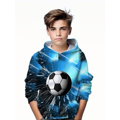 Child Fashion Football 3D Printed Boys Casual Hooded Pullover Long Sleeve Sweatshirt For Spring Autumn Kids Hoodie Tops Clothing