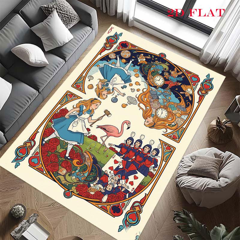 Alice Wonderland Tea Carpet Rug for Living Room Bedroom Home Sofa Decoration,Kids Play Nonslip Floor Mat