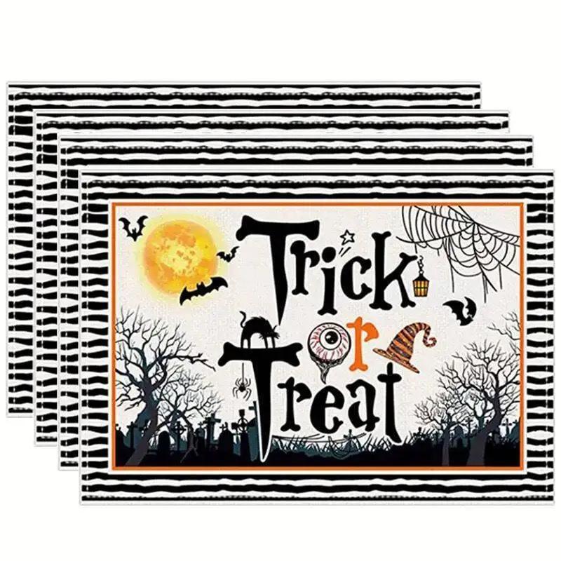4PCS Halloween Table Placemats 30*45cm Linen Ghost Festival Atmosphere Table Mat Bat Pumpkin Spider Web Dining Table Decorations