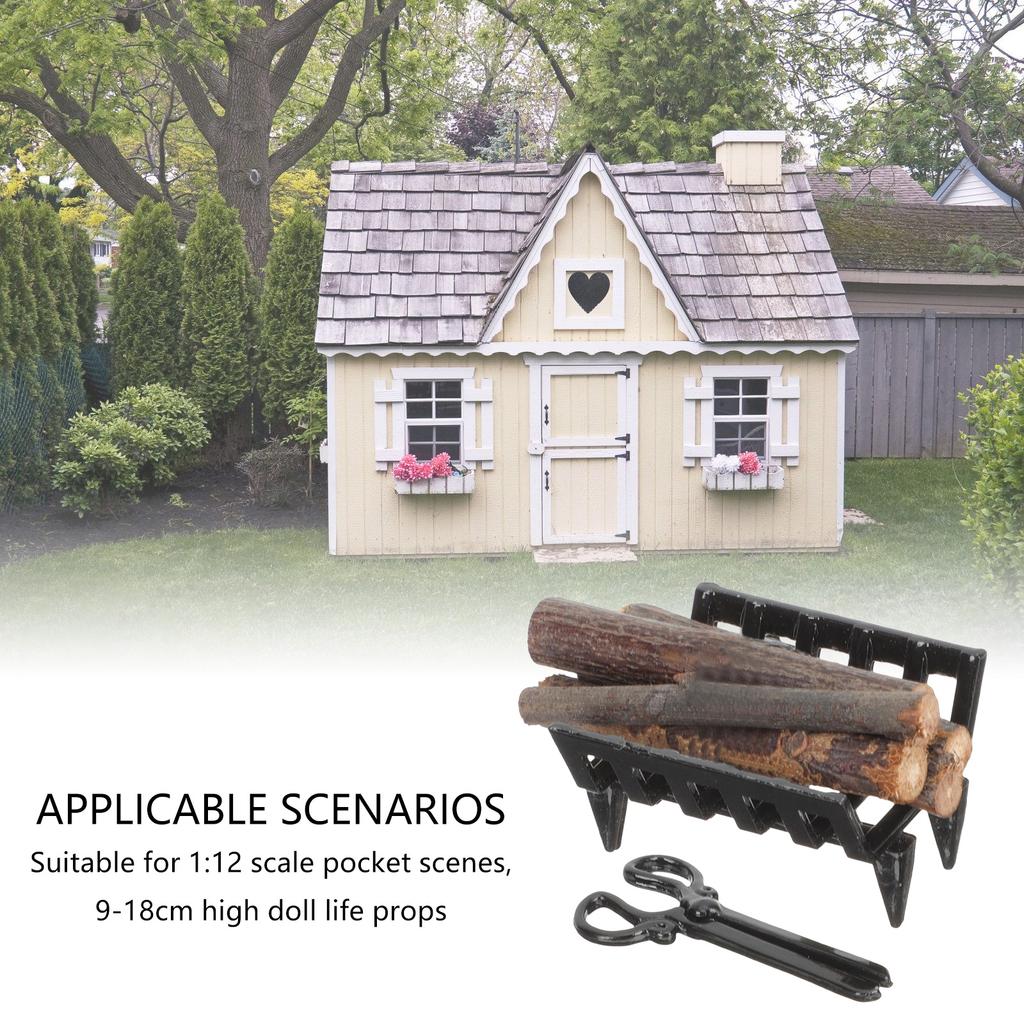Miniature Dollhouse Firewood Rack Set With Firewood and Tongs For 1/12 Scale Model Scene And Craft Model Project Decors