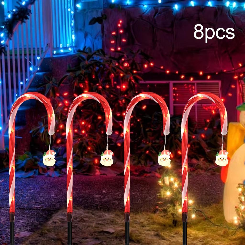 Candy Cane Solar Lights Christmas LED Lamps Decor Lighting Pathway Crutch Light for