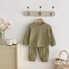 Spring Arrival: Unisex Waffle Knit Two-Piece Set for Toddlers & Kids with Letter Embroidery - Korean Style Home Wear